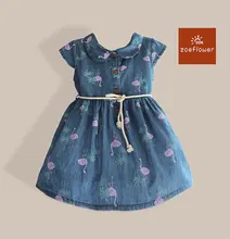 New Animal Swan Print Girl Dress Kids Clothing Children’s Wear Girl Summer Sweet Dresses Toddler Princess Dress Girl Denim Dress