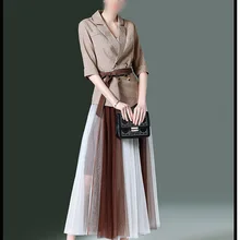 Womens Half Sleeve Blazer and Pleated Skirt Formal Office Long Skirt Suit for Women 2 Two Piece Skirt Set Summer Outfit