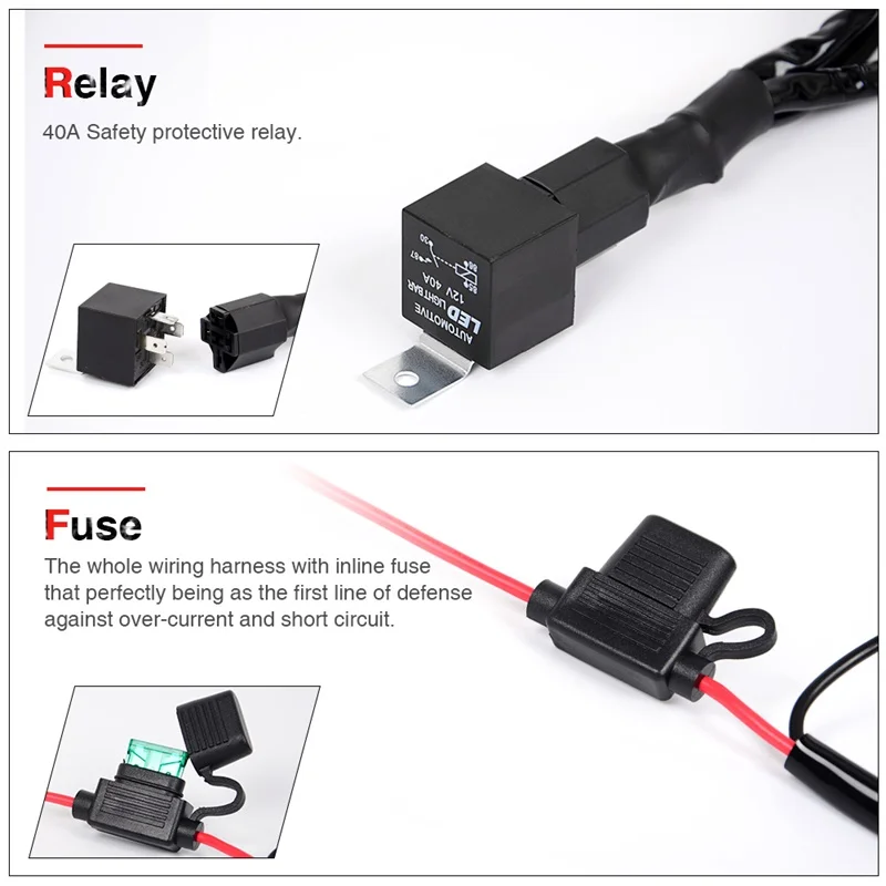 RACBOX 2 метра 12V 40A светодиодный фонарь для вождения 7 футов Удлинительный провод РЕЛЕ Светодиодный рабочий светильник комплект жгутов проводов для ткацкого станка нагрузка Макс 300 Ватт