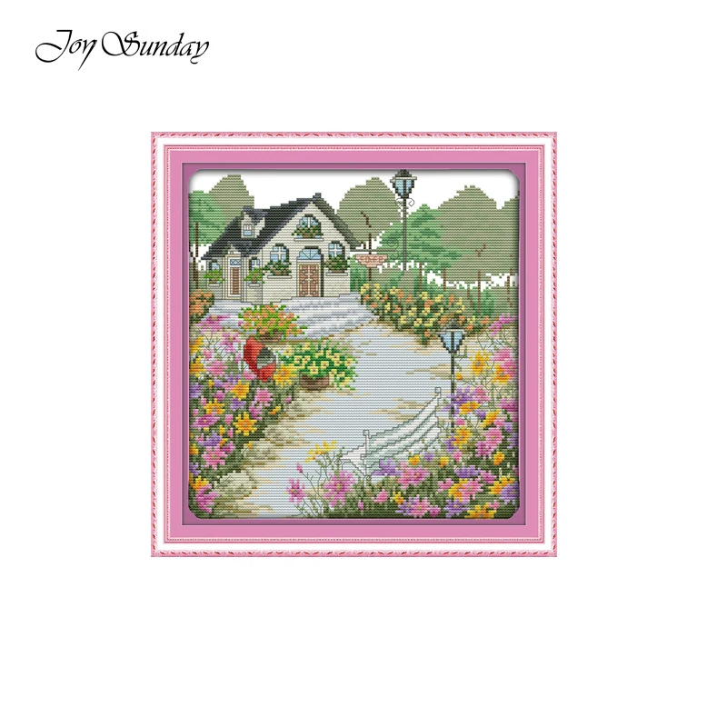 

New Joy Sunday Cross Stitch Landscape Flowers Cottage 11CT 14CT Flowers Beautiful Patterns DMC Printed Needlework Embroidery Kit