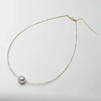 

13.3*11.7mm White Genuine South Sea Pearl Necklace 18k Yellow Gold Adjustable