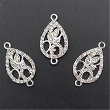 

WKOUD 6pcs Silver Color Handmade Rhinestone Leaves Charm Fashion Bracelet Necklace DIY Metal Jewelry Alloy Connectors A1085