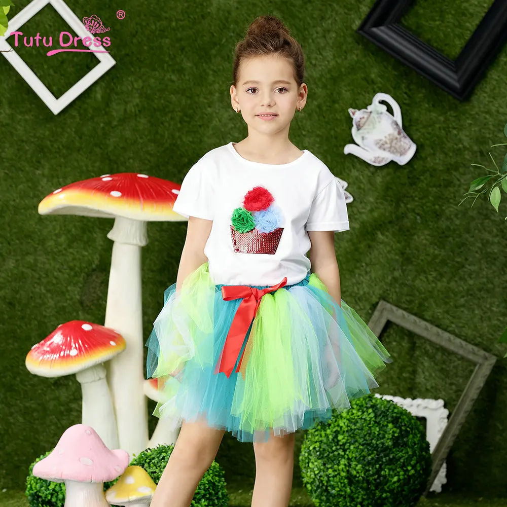 2 шт. детский фатиновый костюм с юбкой пачкой и коротким рукавом|tracksuit for girls|for kids7