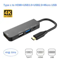 USB C концентратор 4 K 30Hz type C к HDMI USB 3,0 USB Micro USB Кабель-адаптер с зарядка PD для Macbook Pro Air huawei P20 type-C концентратор