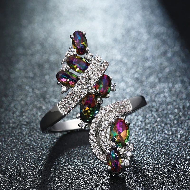Цветные радужные стразы кольца для женщин романтичный серебристый цвет CZ обручальные кольца ювелирные изделия милый узел кольцо Anillos Mujer L5H963