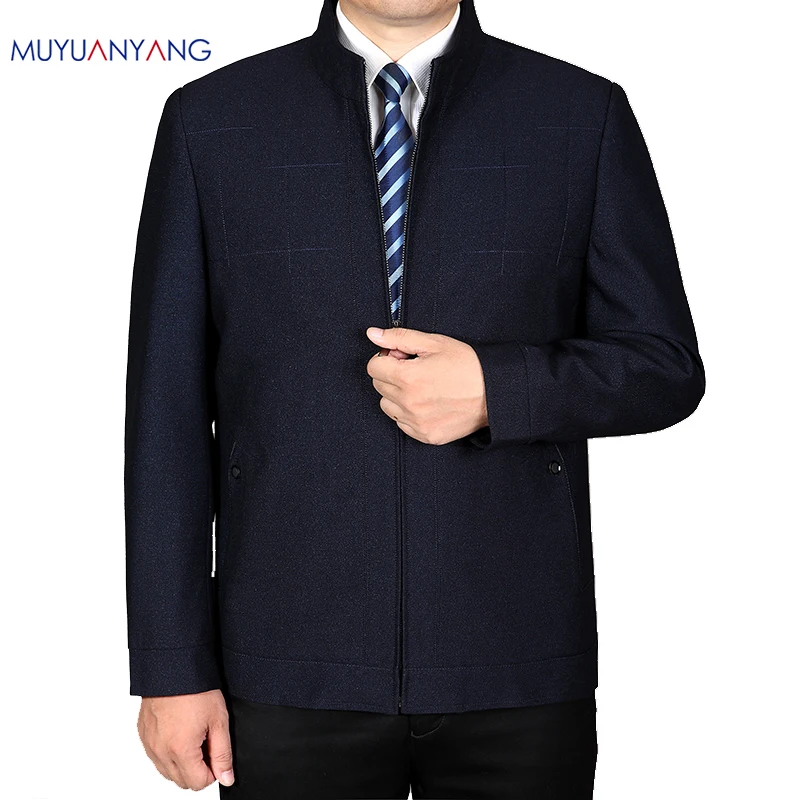 

Mu Yuan Yang Business Casual Men Jackets 2019 Spring And Autumn Middle-age 50% Off Men' s Jackets And Coats Solid Zippe Overcoat