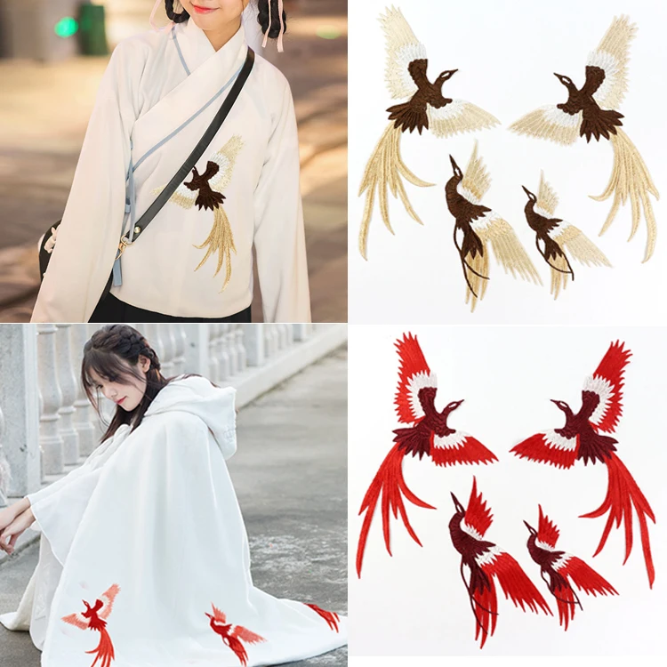 

New Design 6colors Phoenix Bird Combination Embroidered Lace Patch Coth Paste Fabric Applique(sew-on) DIY Accessories 4piece