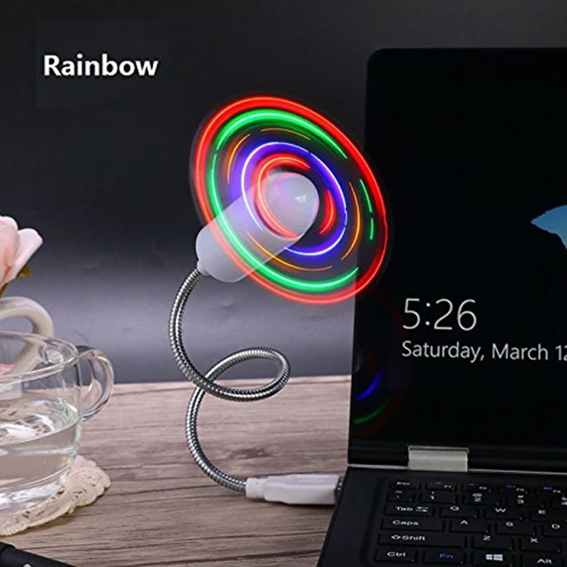 LUCOG Flexiable USB Fans Adjustable USB Gadget Mini LED Light USB Fans for PC Laptop Notebook