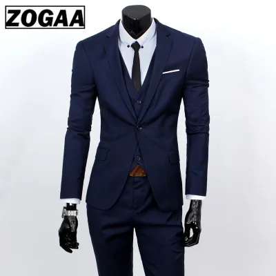 

ZOGAA Men Dress Suits 5XL 4XL 2019 Business Slim Fit Wedding Groom SuitS Pure Color 3 Piece of Suits Plus Size Men Leisure Suits