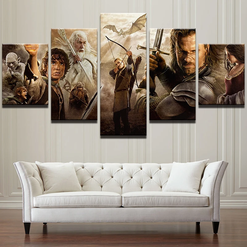 5 Panels Lord Of The Rings Movie Characters Canvas Painting Wall Art