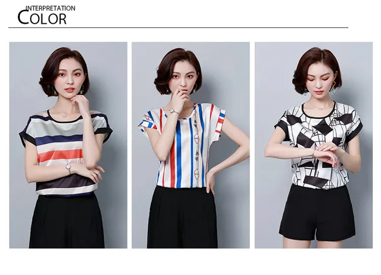 Striped Blusas Femme 2018 Ladies O-Neck Tops Female Batwing Sleeve Shirt Women Blouses Mujer Ete Chiffon Blouse Plus Size M-4XL (1)
