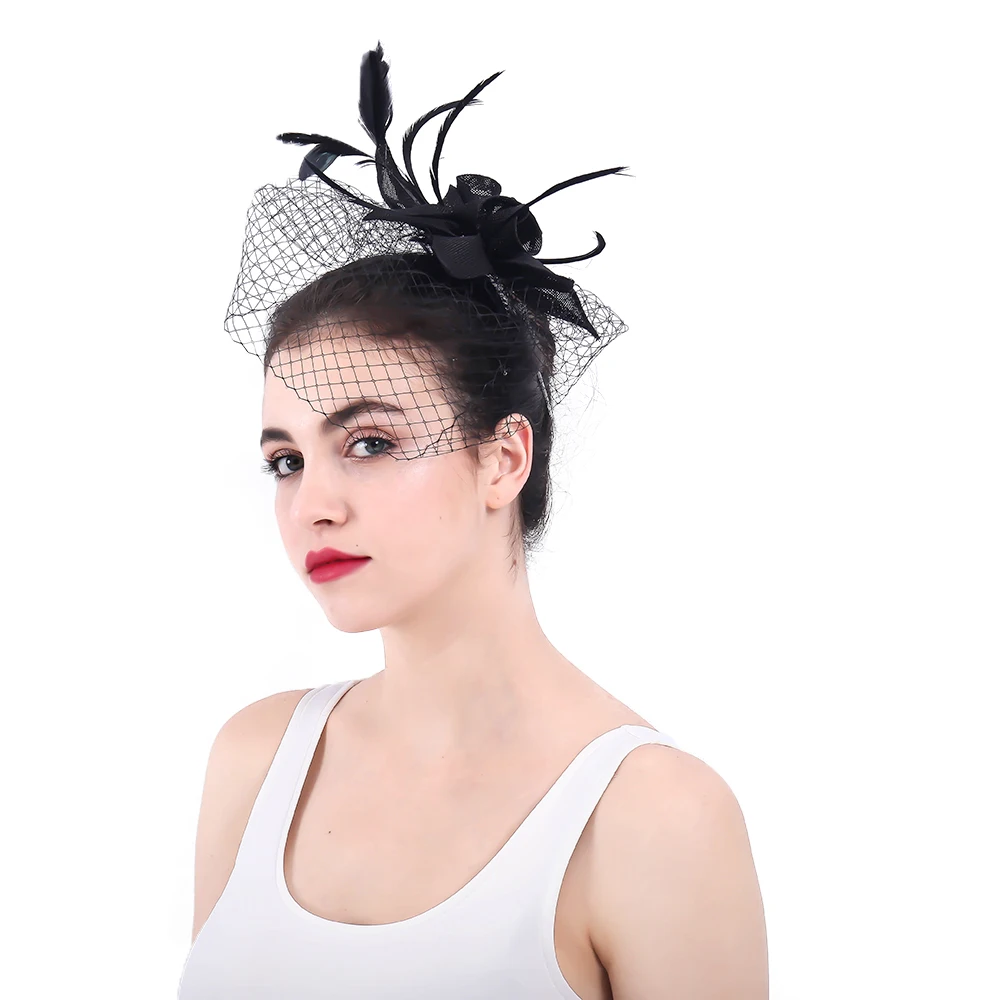 Black veils vintage fascinators wedding headwear women party tea hats