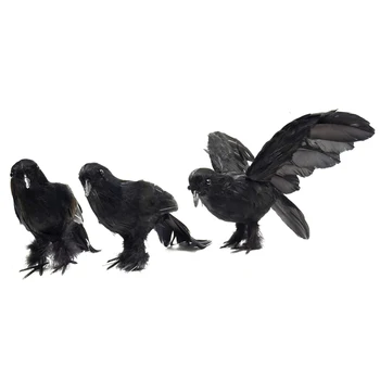 

3pcs/set Halloween Black Crow Realistic Feather Little Crow Artificial Bird Raven Prop for Halloween Party Decoration