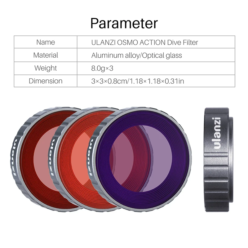 Ulanzi набор фильтров для дайвинга для Dji Osmo экшн Оптическое стекло красный фиолетовый Dive swim Osmo экшн-камера фильтр для объектива аксессуары