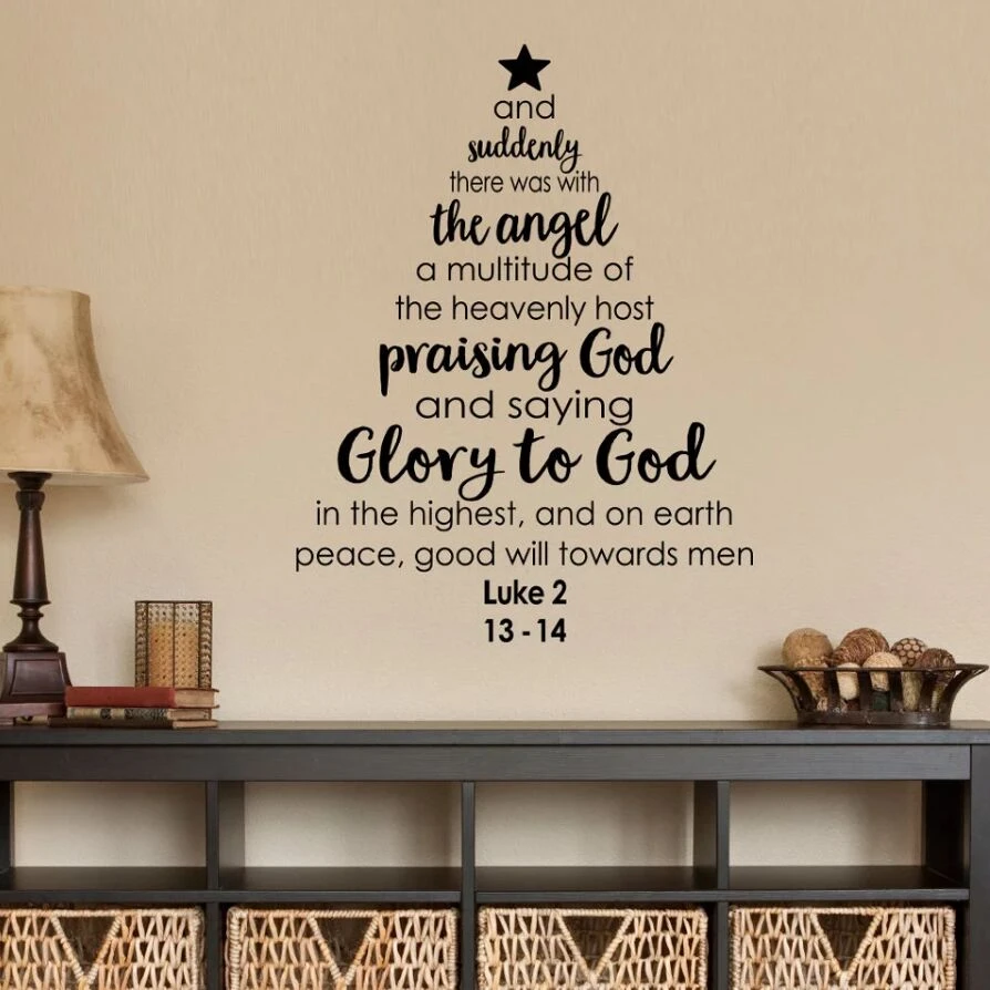 Christmas Bible Verses Wallpaper Christmas Tree Wall Decal Bible Verse Saying Wall Sticker Home Decor  Holiday Design Wall Mural New Year Vinyl Wallpaper Ay1710 - Wall Stickers -  Aliexpress
