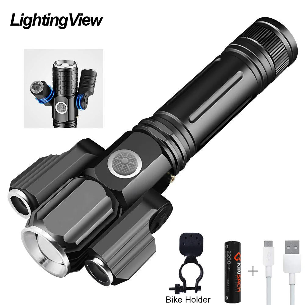 

15000 Lumen 3 LED Flashlight Super bright Torch 1*T6+2*XPE Zoomable 4 Light mode Powered by 18650 Battery For Camping Hunting