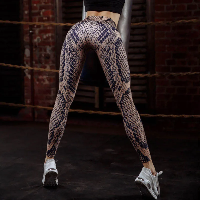 

Snakeskin Printed Yoga Pants Women Push Up Professional Running Fitness Gym Sport Leggings Tight Trouser Pencil Leggings