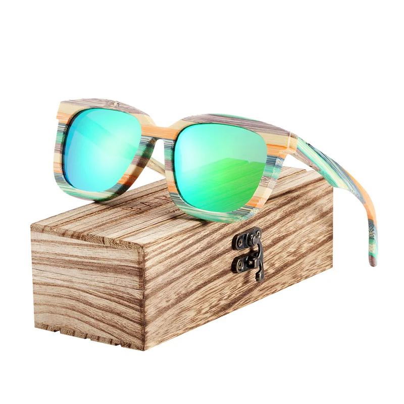BARCUR, уникальные деревянные поляризационные солнцезащитные очки, градиентные бамбуковые солнцезащитные очки для мужчин и женщин, спортивные очки, квадратный стиль - Цвет линз: Green