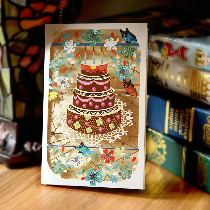  15*20cm Carving Creative Color Printed Birthday Cake Paper Greeting Cards PostCard Children Birthda - 32908644865