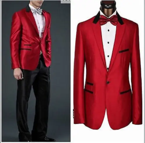 Nuevo hecho trajes de hombre, chaqueta roja + cuello y