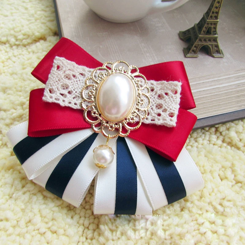 i-Remiel Camisas Mujer Rhinestone Ribbon Bow Tie Brooch Female Wedding Dress Woman Clothing Fashionable Shirt Collar Accessories