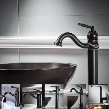 

European Antique Faucet Retro Black Ancient Copper Basin Wash Basin on The Counter Basin Bathroom Hot and Cold Faucet