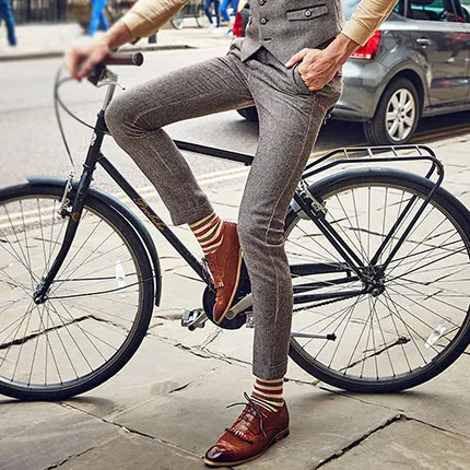 Мужские 34% шерсть теплые официальные серые брюки деловой человек Свадьба Жених супер тонкие длинные брюки ретро английский стиль Осень Зима Серый - Цвет: brown