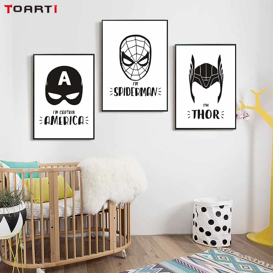 Superhero Symbol Theme Wall Art Modern Black&White Canvas Painting Vintage Posters&Prints Nordic Living Room Home Decor Pictures (3)