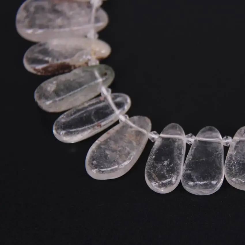 28pcs/str Polished Natural Ghost Stone Top Drilled Teardrop Loose Beads Pendants,Raw Quartz Crystals Graduated Slice beads