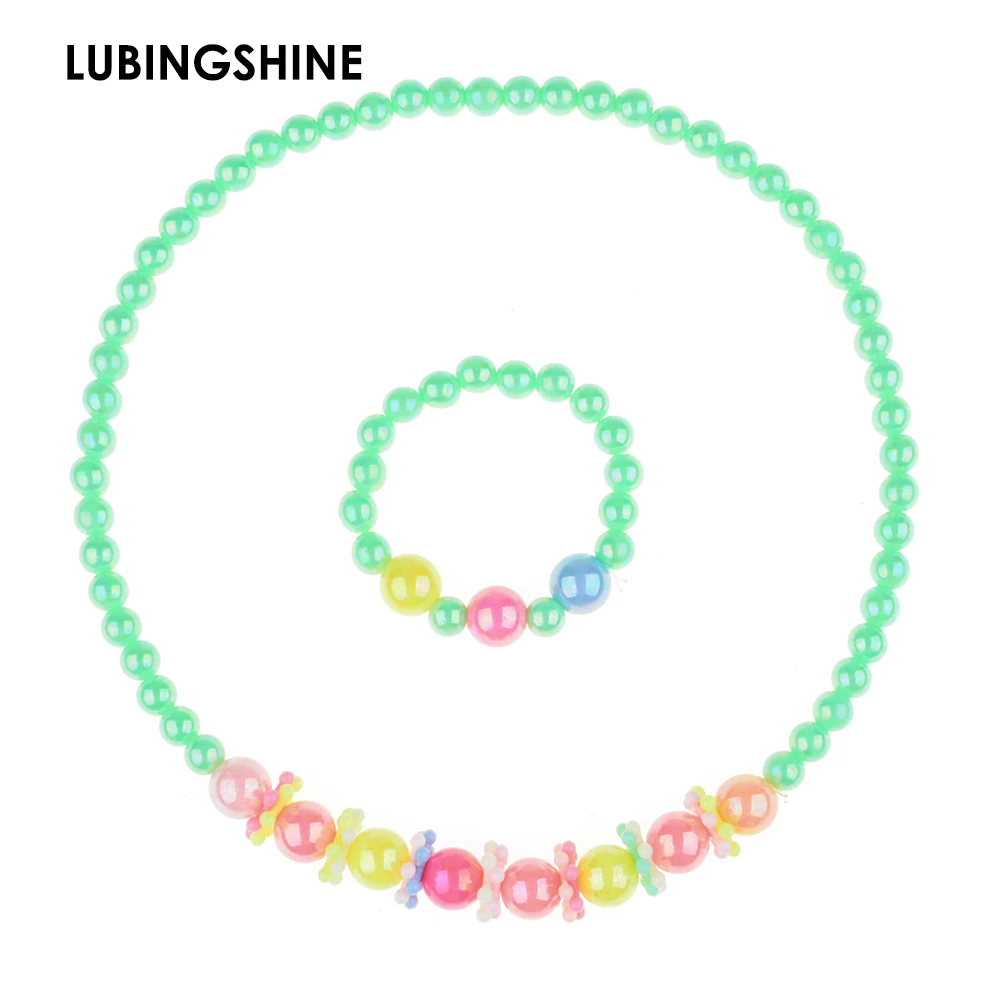 

Candy color Handmade Children Beads Jewelry Set Baby Child Kids Simulated Pearl Necklace Bracelet Set Gift for Child JJAL T85
