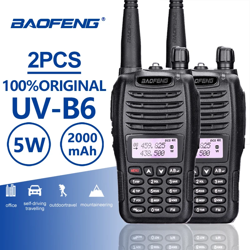 

2PCS Baofeng UV-B6 Dual Band Walkie Talkie 10 KM Pofung 2000mAh 7.4 V Portable Ham Radio Transceiver PTT Telsiz CB Two Way Radio