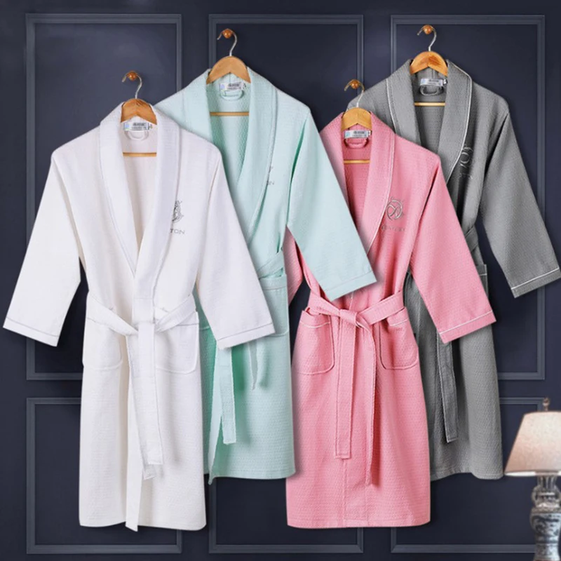 

On Sale Women Summer 100% Cotton Kimono Waffle Bath Robe Bride Dressing Gown Bridesmaid Robes for Wedding Peignoir Sexy Robes