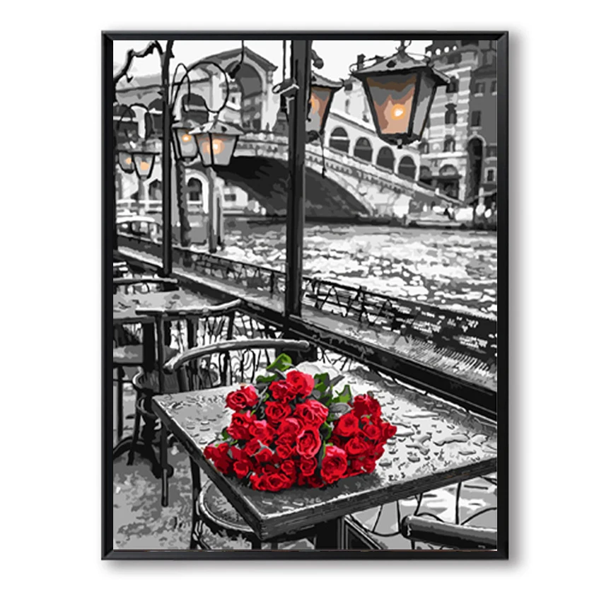 

Black White Red Rose Flowers DIY Painting By Numbers Modern Wall Art Picture Coloring By Numbers For Home Decor Cuadros SZH-1