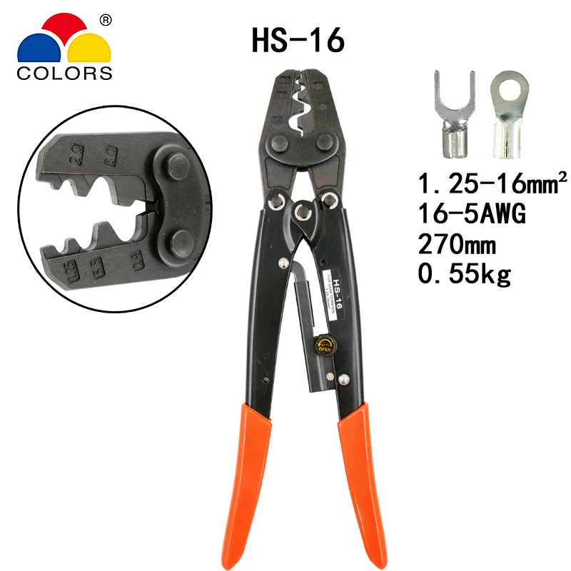 

HS-16 crimping plier for non-insulated terminals (Point type) Japanese style capacity 1.25-16mm2 16-5AWG electrical tools