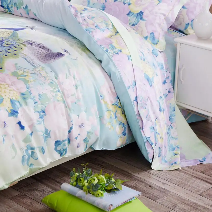 الطاووس الملكة/الملك ايوسل مجموعة مفروشات فاخرة بوهو نمط 4 قطع غطاء لحاف أغطية السرير ورقة سادات الرئيسية النسيج