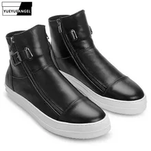 Новинка; Мужская обувь; модные мужские ботинки из натуральной кожи в стиле панк с боковой молнией; мотоциклетные ботинки с пряжкой; Цвет Черный;