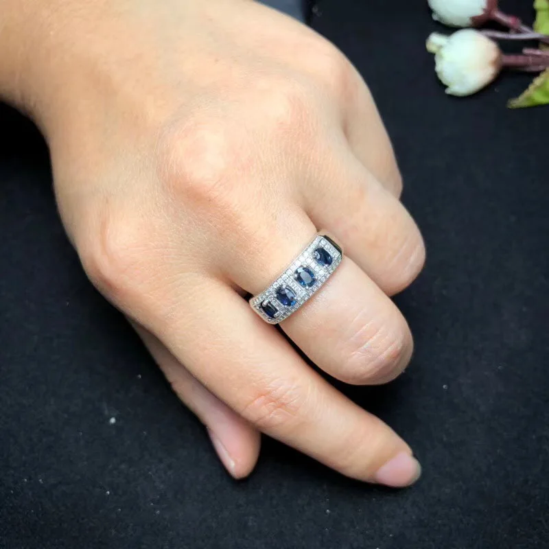 Natural sapphire ring, simple style, Sri Lanka sapphire, ladies ring, 925 silver custom number