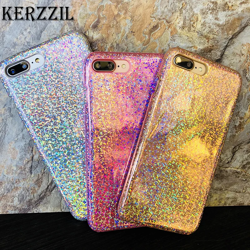 

Kerzzil Cute Bling Glitter Case for iPhone X Abstract Colorful Laser PU Leather Hard Case for iPhone 7 6 6s 8 Plus Cover Capa
