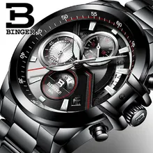 Switzerland Brand Binger Multifunction Men’s Quartz Watch 50m Water Resistant Luxury Stainless Steel Army Military Sports Wathes