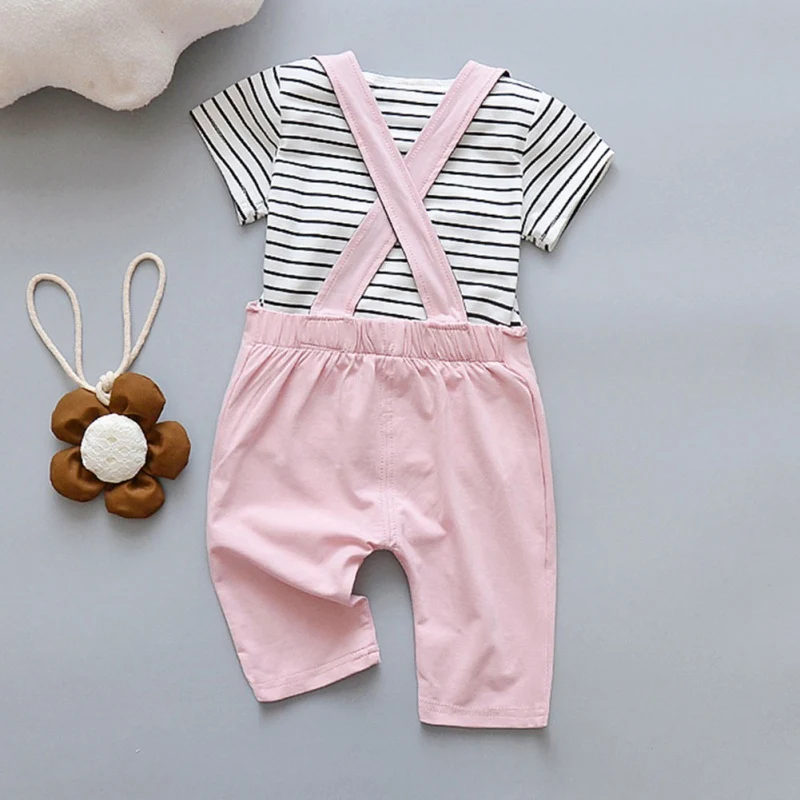 Summer Casual Baby Boys And Girls Cute Bib Pant Short Sleeve And Suspender Pants Kit Kids Cotton Two-piece Outfit Set 0-4Y Summer Casual Baby Boys And Girls Cute Bib Pant Short Sleeve And Suspender Pants Kit Kids Cotton Two-piece Outfit Set 0-4Y