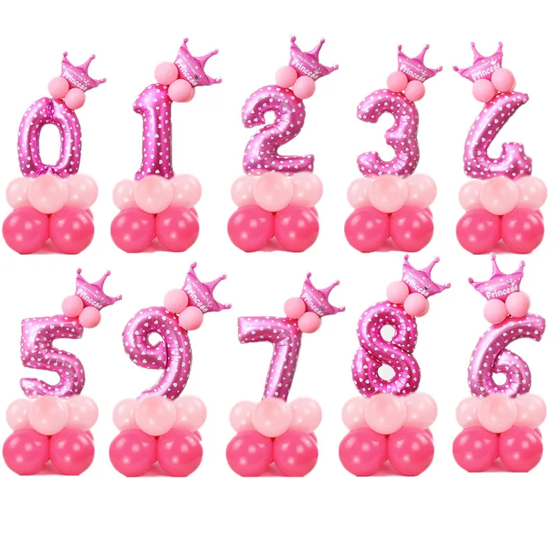 30 дюймов розовое золото Количество воздушных шаров День Рождения украшения Дети/взрослые Принцесса Принц 1-й День рождения короны воздушный шар для колонны