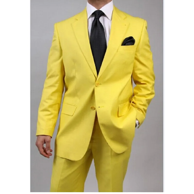 114 New Lastest designs Customize made Groomsmen Groom Tuxedos yellow Men Suits Wedding Best Man Blazer(Jacket+Pant)