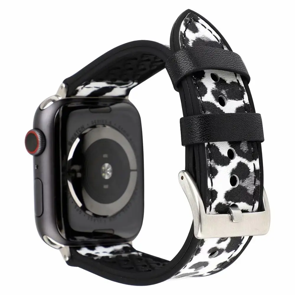 Леопардовая натуральная кожа и силиконовый ремешок для часов Apple Watch Series 4 3 2 1 38 мм