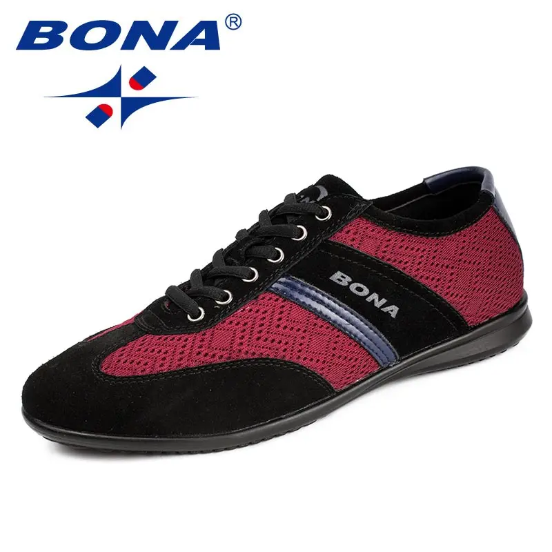 BONA/ классический стиль; мужская повседневная обувь; мужские лоферы из сетчатого материала; мужская обувь на плоской подошве со шнуровкой; кроссовки для физических упражнений; - Цвет: BLACK BORDEAUX