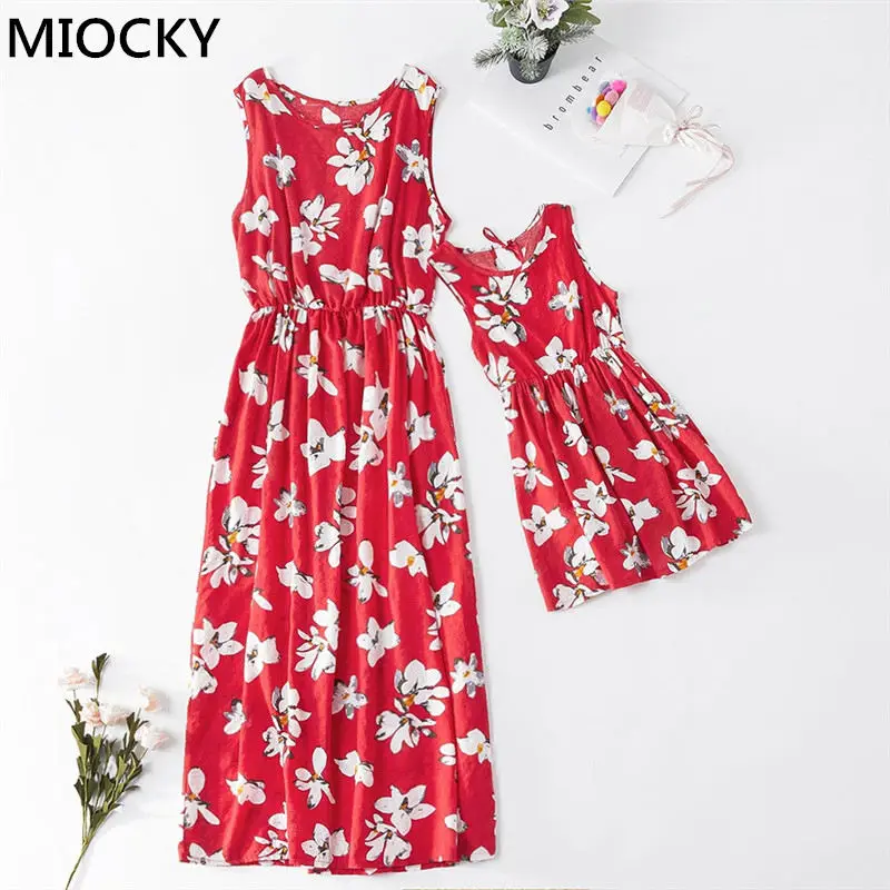 

Family Matching Outfits Dress Sleeveless Print Summer Over Knee Dress Summer Mom and Daughter Dress Mommy and me clothes E0207