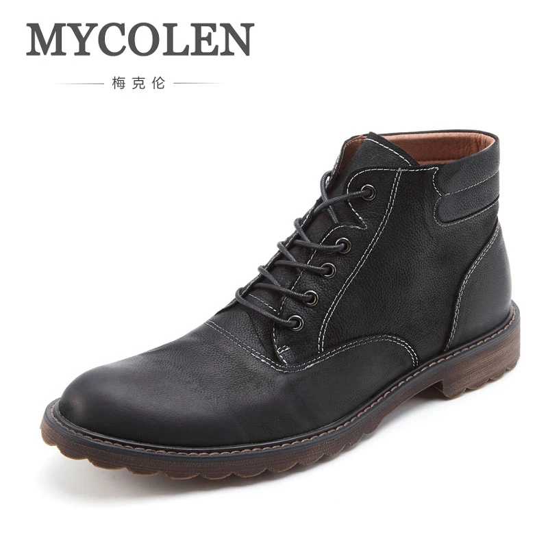 MYCOLEN Winter Warm Genuine Leather Luxury Brand Men Winter Boots Casual Short Ankle Boots Shoes Classic Lace-Up Male Boots cangma original luxury man s boots casual shoes ankle boots brand sneakers men lace up patent genuine leather male silver shoes