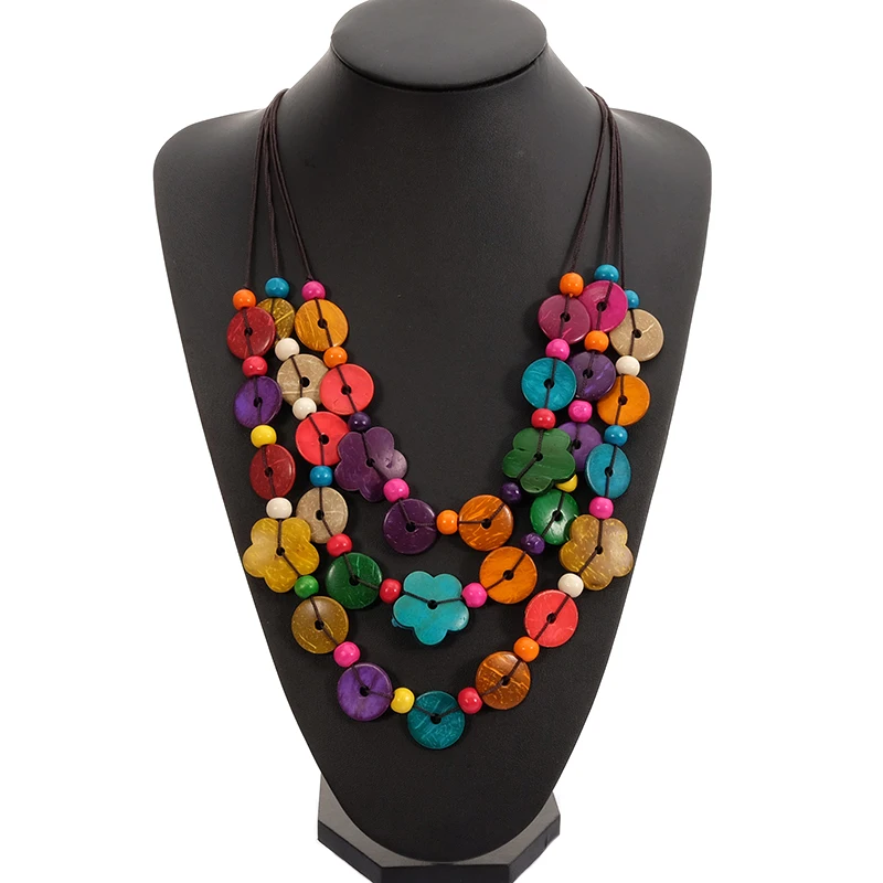 BeUrSelf этническое ожерелье из ракушек женское богемное вязаное многослойное ожерелье ручной работы с цветком из дерева Прямая