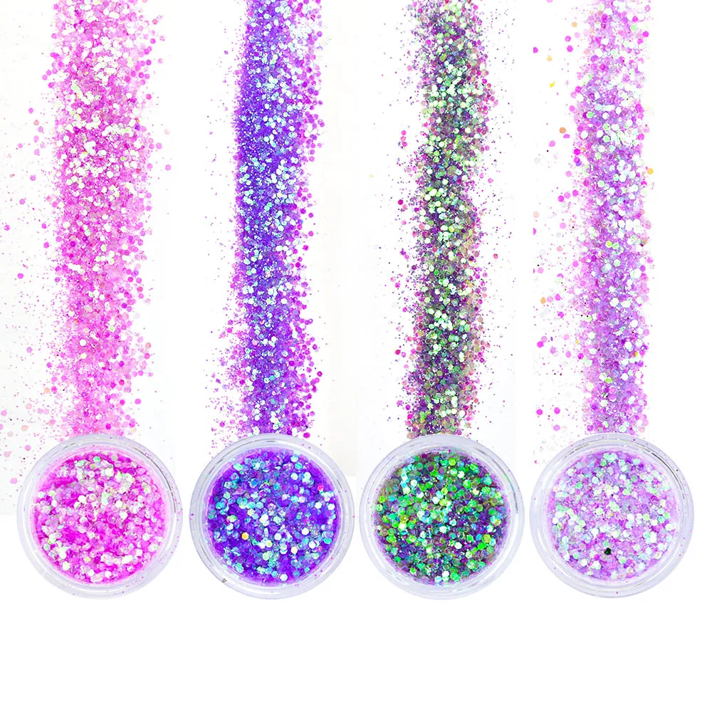 4 цвета/набор цветной розовый фиолетовый смешанный Блеск для ногтей Русалка для ногтей Блестящий порошок блестки украшения для ногтей SF3075