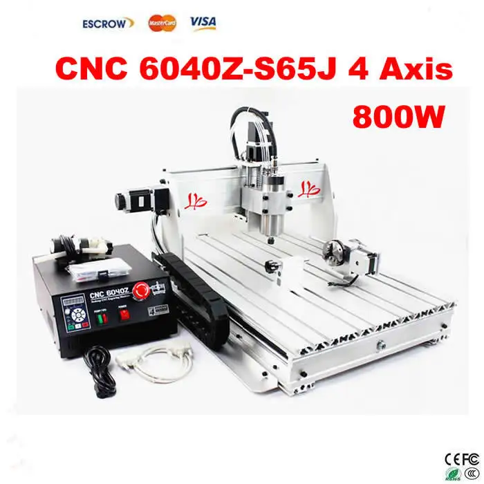 

4 Axis CNC Router 6040 Z-S65J milling machine with 800W VFD spindle, rotary axis for 3d cnc