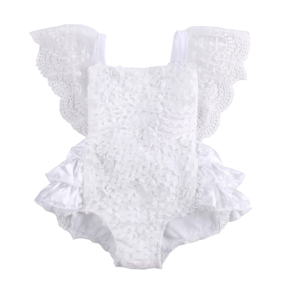 

Summer White Lace Cute Baby Kids Romper Baby Girls Lace Floral Cake Sleeveless Romper Birthday Party Jumpsuit Backless Sunsuit